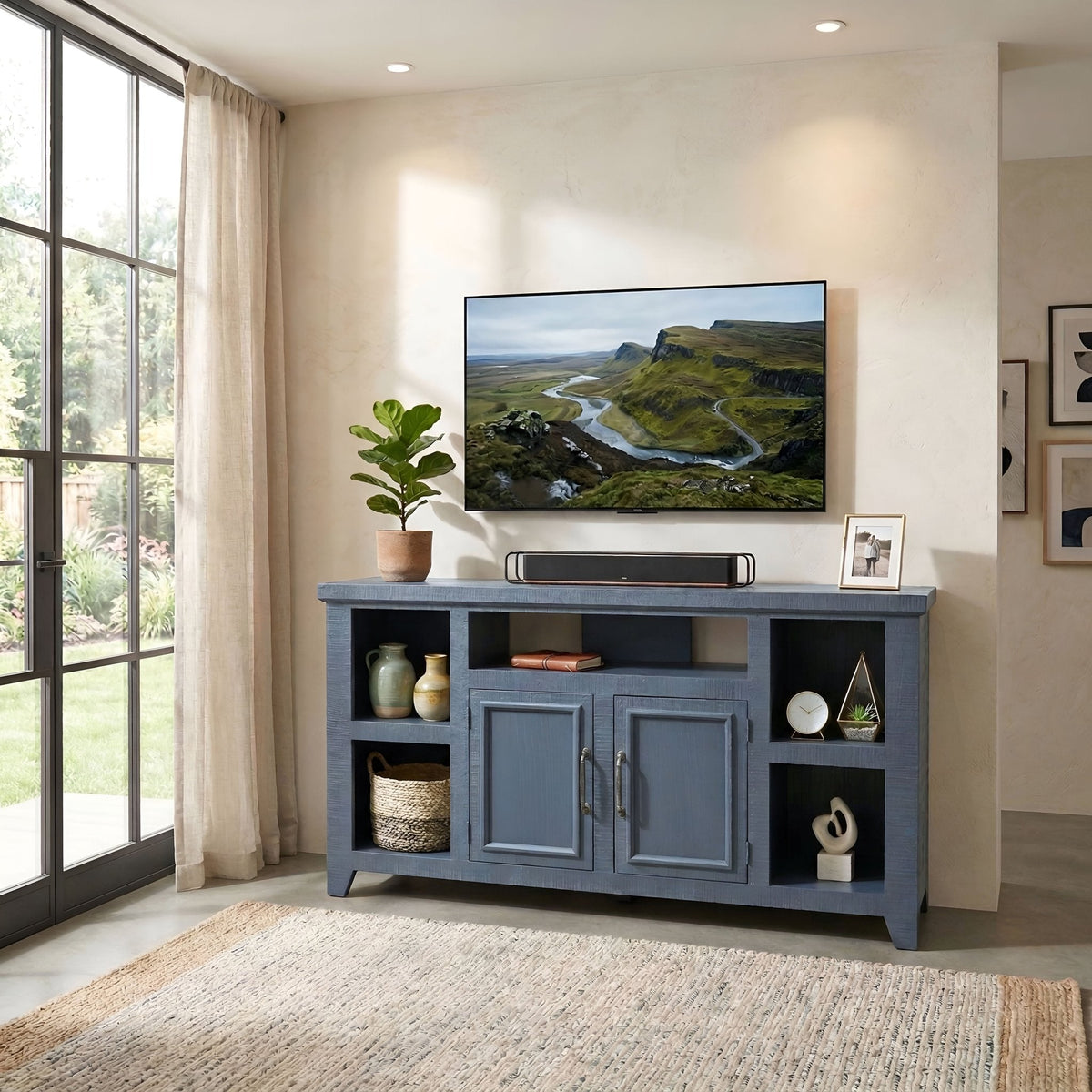 Bowen 60' TV-Konsole, Schiefergrau Blau