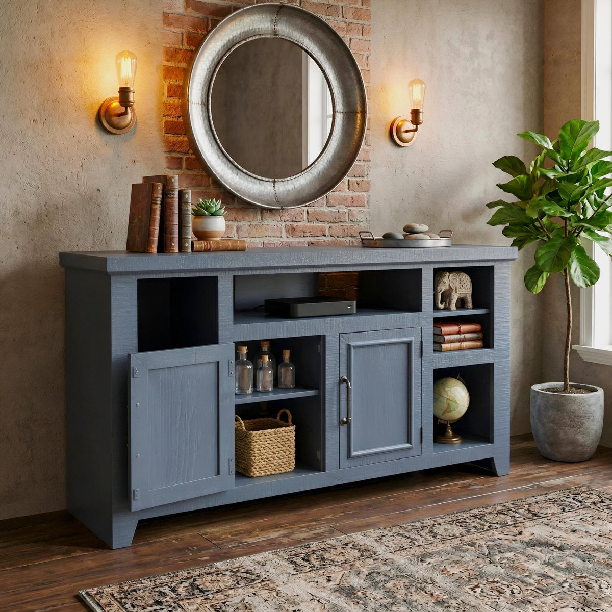 Bowen 60' TV-Konsole, Schiefergrau Blau