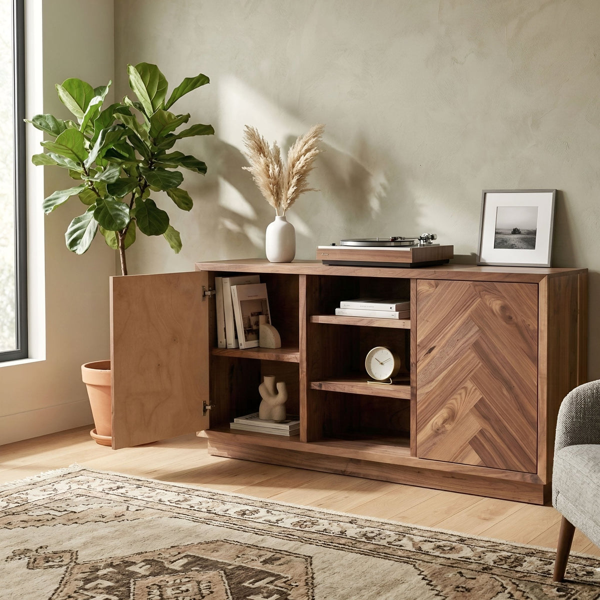 Russo 60' Modern Walnut Sideboard