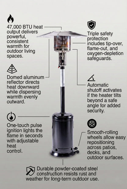 Solara Stand Patio Heater, Hammered Schwarz